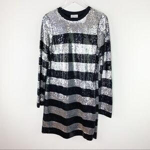Beau Souci Marin Striped‎ Sequin Long Sleeve Dress Size Medium